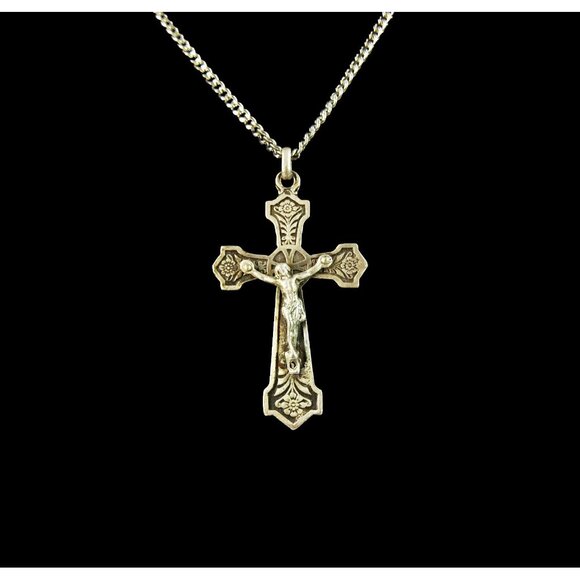 Rose Crucifix Cross Pendant on Chain Necklace - Picture 2 of 8